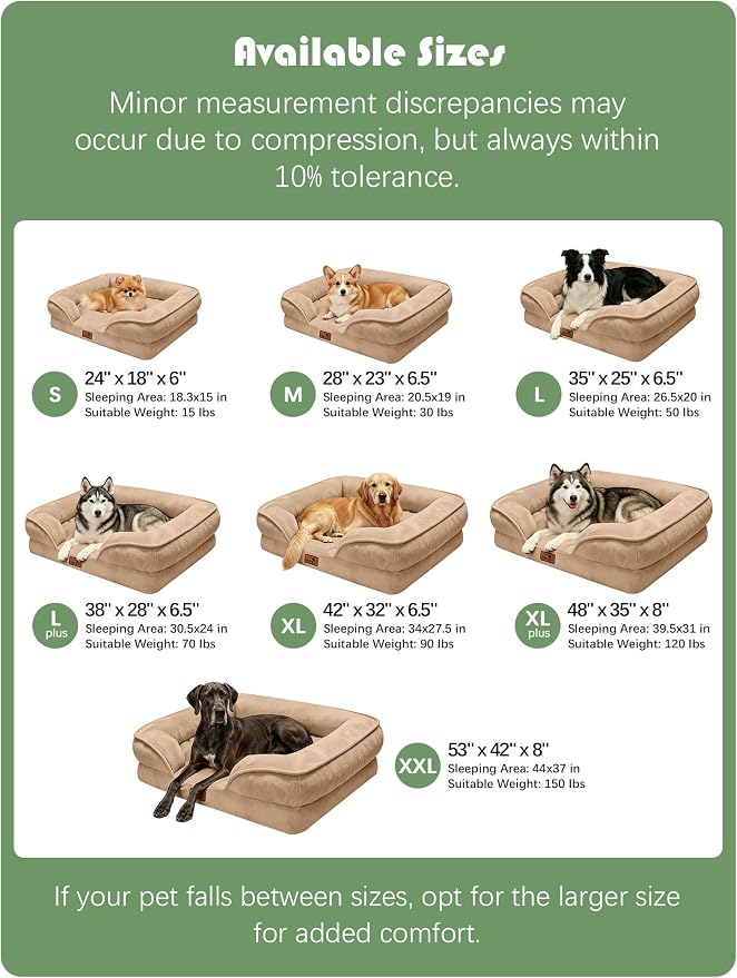 Spotted Play Orthopedic Dog Bed with Sides - Sofa Beds for Extra Large Dogs, Supportive Foam Pet Couch Bed with Washable Removable Cover, Waterproof Lining and Non-Slip Bottom, Brown - XXL