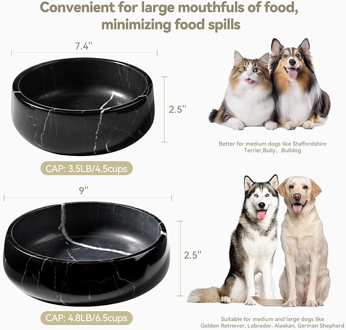 Karibiber Natural Marble Dog Bowl, 5lbs Non Slip Dog Food Bowl, Non Spill Weighted Water Bowls for Large Dogs, Durable Big Dogs Dish, Puppy Pet Bowls, Easy to Clean, Holds 6.5 Cups(Spain Black)