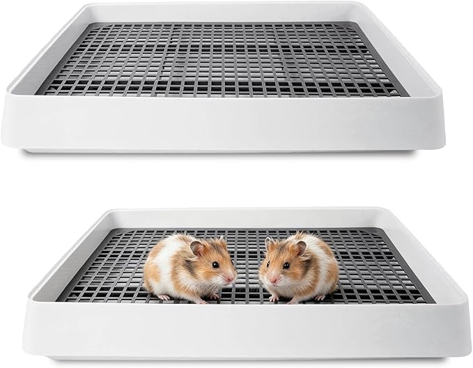 2 Pack Rabbit Litter Box with Grate, Large Shallow Bunny Litter Box Tray Plastic Guinea Pig Training Pan for Small Animals, Hamster, Hedgehog, Chinchillas, 14.5 x 11.6 x 2.5 Inch