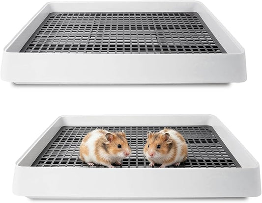 2 Pack Rabbit Litter Box with Grate, Large Shallow Bunny Litter Box Tray Plastic Guinea Pig Training Pan for Small Animals, Hamster, Hedgehog, Chinchillas, 14.5 x 11.6 x 2.5 Inch