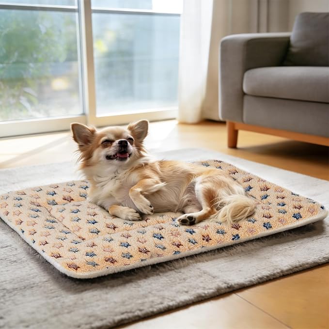 Mora Pets Dog Bed Crate Pad Ultra Soft Pet Mat Star Print 22 Inch Brown | Washable Crate Mat for Large Medium Small Dogs, Reversible Fleece Dog Crate Kennel Mat Flat Cat Bed Liner