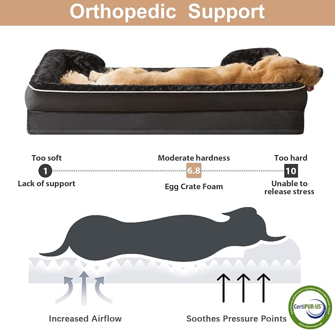 WNPETHOME Orthopedic Washable XXL Dog Bed for Senior Dog Cozy Sleep | Extra Large Waterproof Big Soft Dog Couch Sofa Bed for Dogs Relax with Removable Cover Supportive Pet Bed Black 48x35 Inch