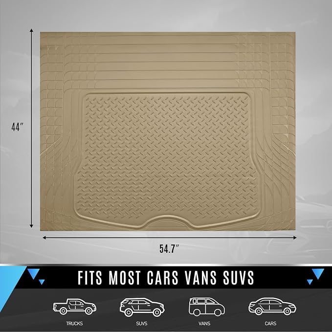 PIC AUTO Heavy Duty Cargo Liner, Trimmable All-Weather Rubber Trunk Mat for Cars, SUVs, Vans & Trucks, Anti-Slip Backing, Durable Protection, Large, Beige