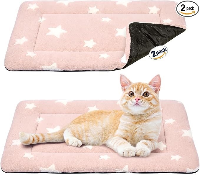 Mora Pets Cat Bed for Indoor Cats Washable Dog Crate Pad Cute Star Dog Bed Mat for Small Dogs Pet Kennel Pad for Cage Soft Flat Puppy Kitten for Sleeping Anti-Slip Pink 22 x 13 inch 2 Pack