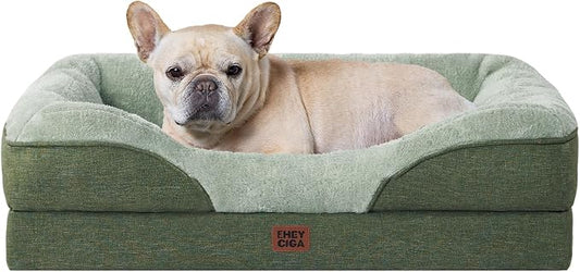 EHEYCIGA Orthopedic Dog Bed for Medium Dog, Memory Foam Dog Couch, Green | 30x20 Inch Dog Sofa with Sides, Waterproof Liner & Washable Removable Cover, Bolster Pet Couch