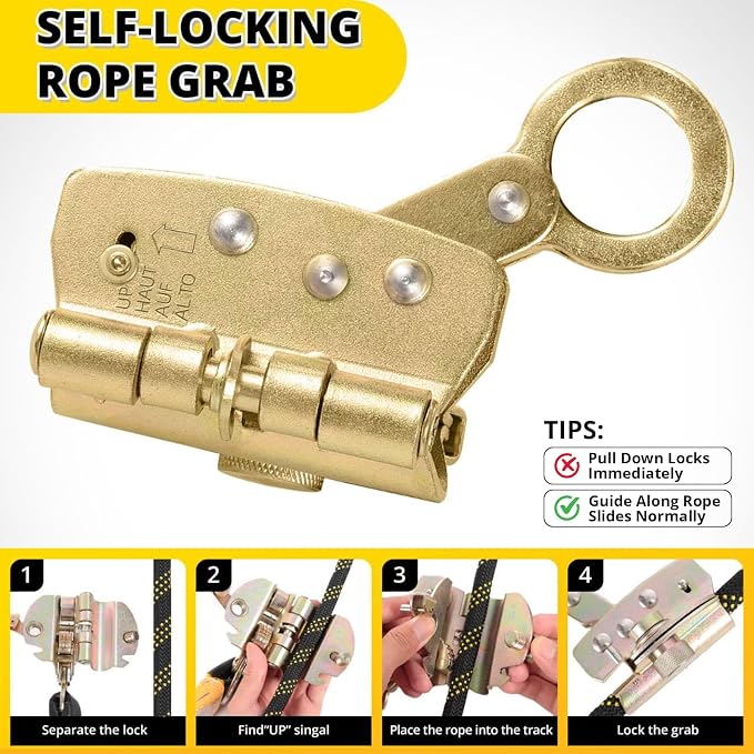 TRSMIMA Rope Harness Safety Lanyard：50ft Roofing Rope Fall Protection | Vertical Safety Harness Rope With Grab Snap Hooks Shock Absorber - Tree Climbing Line Kit Heavy Duty Safety Equipment ANSI CE