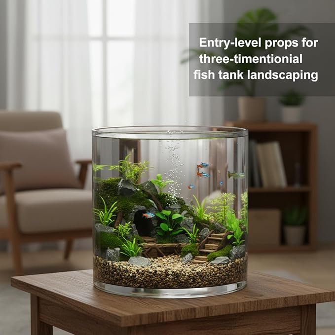 Maxdot 1.66 Gallon Cylindrical Glass Fish Tank Solid Base, 360° Full View Desktop Aquarium Starter, Easy to Maintain Small Microfauna for Betta Snails Shrimp Aquatic Planting and Small Plant Terrarium