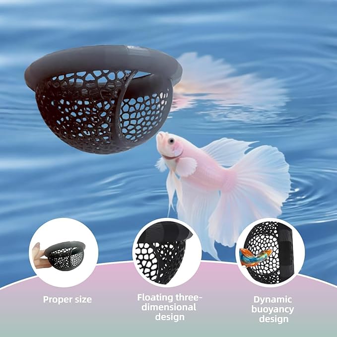 2PCS Floating Betta Hammock & Shrimp Shelter, Beta Fish Tank Decor, Aquarium Beta Hideout, 3D Printed Aquarium Decor with Feeding Ring, Safe Resting Spot for Betta Fish, Shrimp and Small Fish