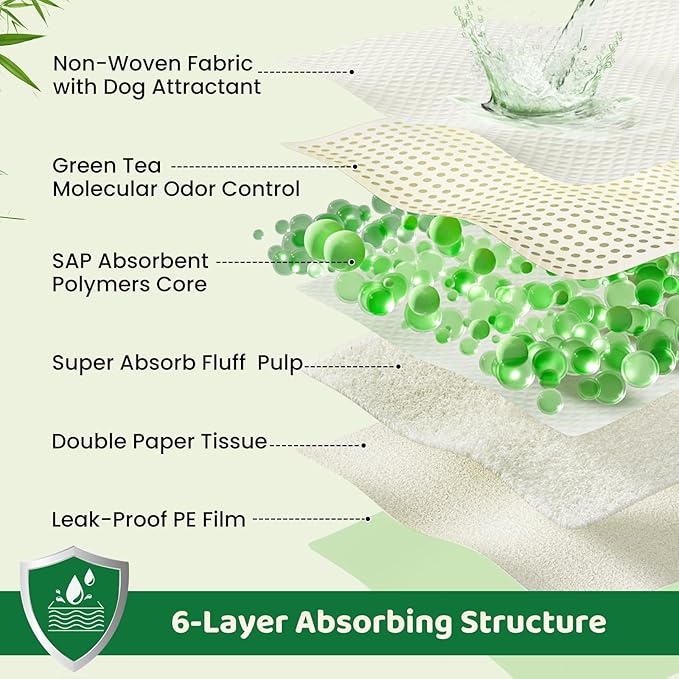 Puppy Pads XL 280 Count - 28"x34" with Adhesive Tabs | Extra Large Pee Pads for Dogs Training Pad Super Absorbent, 6-Layer Leak-Bamboo Patterns Dog Pads