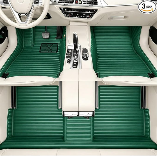 Custom Text + Image Car Mats, One-of-a-Kind Personalized Leather Floor Liners, All-Weather Full Set for Sedan SUV Truck Van(Green)