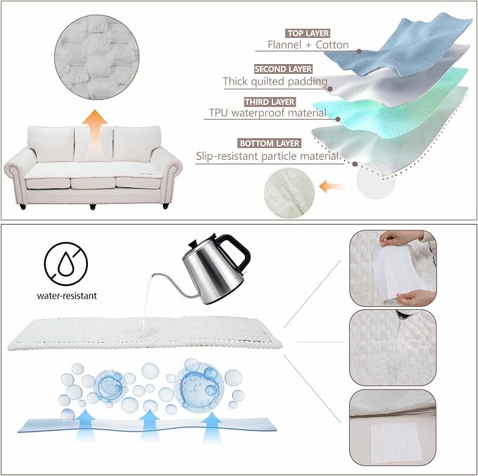 Waterproof Couch Cover for Dogs Washable,Nonslip Fuzzy Durable Pet Friendly | Soft Slipcovers for 3 Cushion Sofa Cover,Plush Thick Protector Fits Mat Bed Leather & Fabric Couches (Beige 27.6"x82.7")