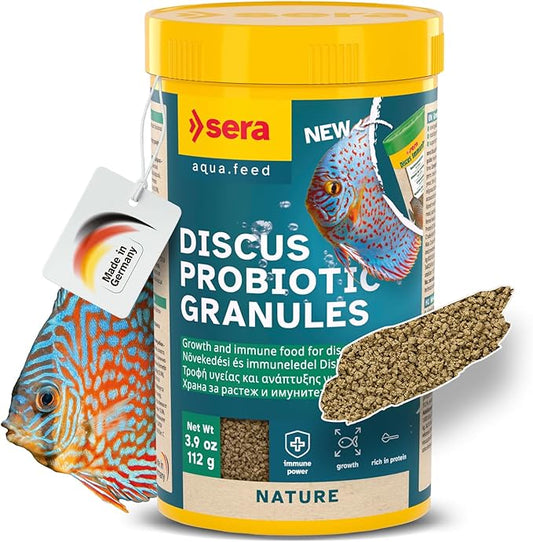 sera Discus Prob Granules 4 oz. | Complete Growth Food for Discus Fish | with Probiotics & Astaxanthin | No Dyes & Preservatives Consisting of Soft Granules | Supports Immune System