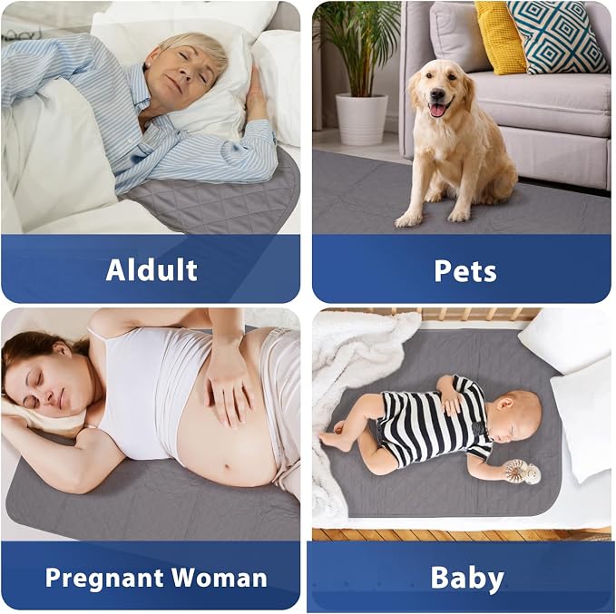 Waterproof Pads for Bed 24x36 Inch( 4pack),Incontinence Pads for Bed,Washable Bed Pads,Washable Incontinence Pads for Kids,Adults,Elderly,Pets,Bed Wetting Pads,Washable Bed Pads for Adults