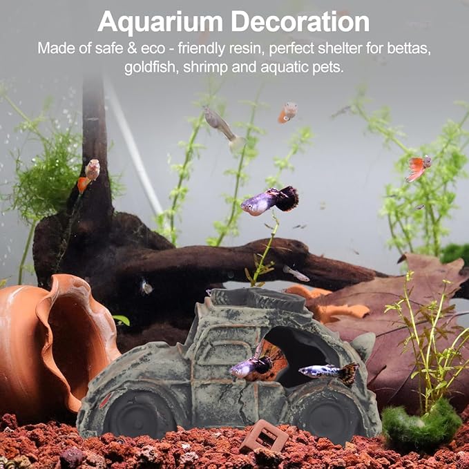 Virekm Fish Tank Decor, Aquarium Decorations for Fish Tank - Realistic Resin Rock Cave Hideouts, Safe Fish Tank Ornaments with Natural Design for Betta, Goldfish, Shrimp - Easy to Clean