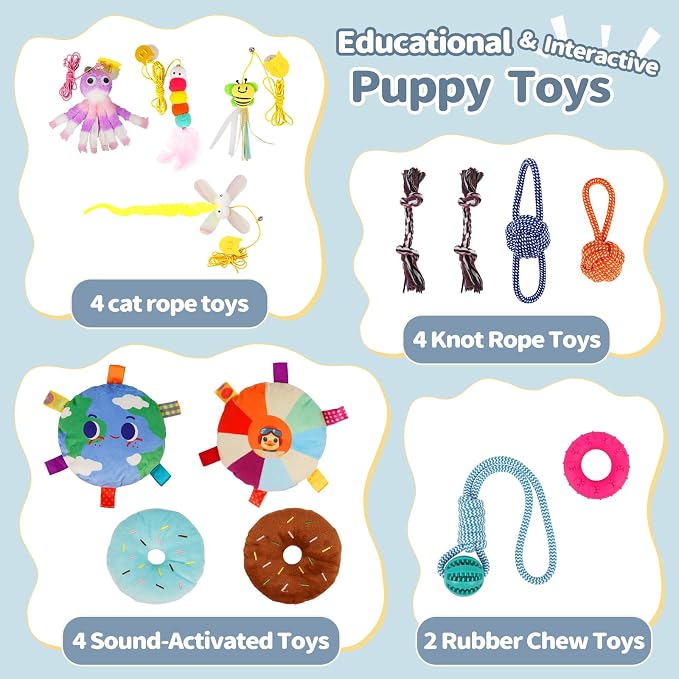 Liitrton Puppy Play Gym for Small Dogs & Kittens, Large PVC Yellow Frame | Indoor Puppy Jungle Gym with 14 Hanging Enrichment Toys, Reduce Puppy & Cats Boredom