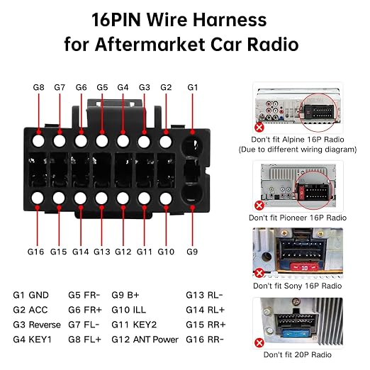 16pin Car Stereo Radio Power Retrofit Wiring Harness Adapter fits for Jeep Wrangler Cherokee Compass Grand Patriot Dodge Caliber Voyager Chrysler Sebring
