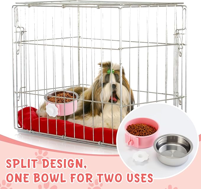 LemonRoad 12 Pcs Dog Crate Water Bowl Bulk No Spill Hanging for Kennel Removable Stainless Steel Puppy Food Water Feeding Bowls Cage Coop Cup for Dogs Cats Rabbits Birds Ferret(Mixed Style)