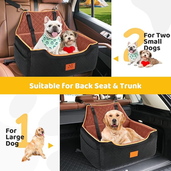 XIEEAOZEE Dog Car Seat for Large/Medium Pet Under 55Lbs or 2 Small Dogs | Detachable and Washable Booster Dog Seat Travel Pet Seat with Thick Cushion & Storage Pockets