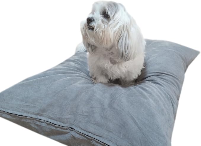 Durable Comfort Micro-Cushion Memory Foam Pet Dog Pillow Bed Waterproof Liner + External Cover for S,M,L Dogs- Complete Set (Gray Microsuede, 48''x29'')