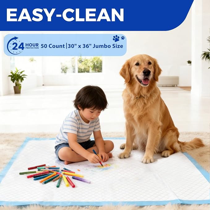 50 Count Extra Large Dog Pee Pads 30"x36", Super Absorbent & Leak-Proof Large Puppy Pads Fast-Drying, 50 Pack XXL Potty Pee Pads for Dogs, Puppies, Doggy