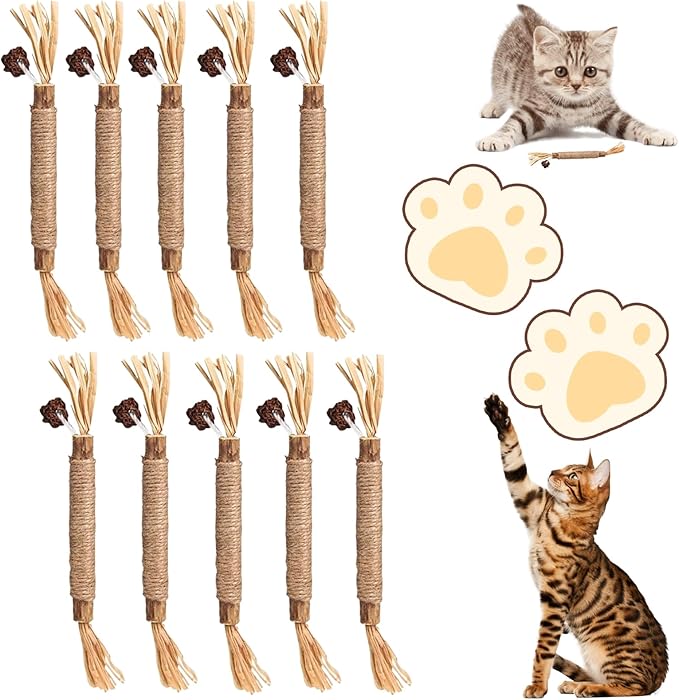 UBIETY Natural Silvervine Dental Sticks, silvervine Sticks for Cats，Natural Cat Chew Stick, Interactive Kitten Chew Playthings, for Indoor Kitty Nip Teeth Cleaning Dental Care Biting (10PCS)