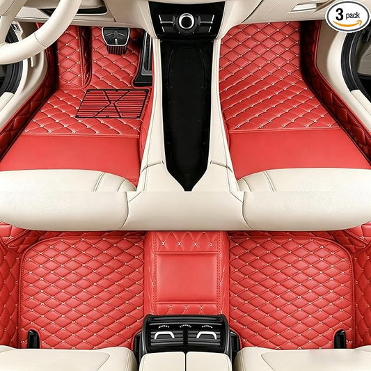 Custom Car Floor Mats with Personalized Text & Image, Unique Leather All-Weather Compatible with 99% Vehicles, DIY Photo Name Logo Gift for Sedan SUV Truck(Red)