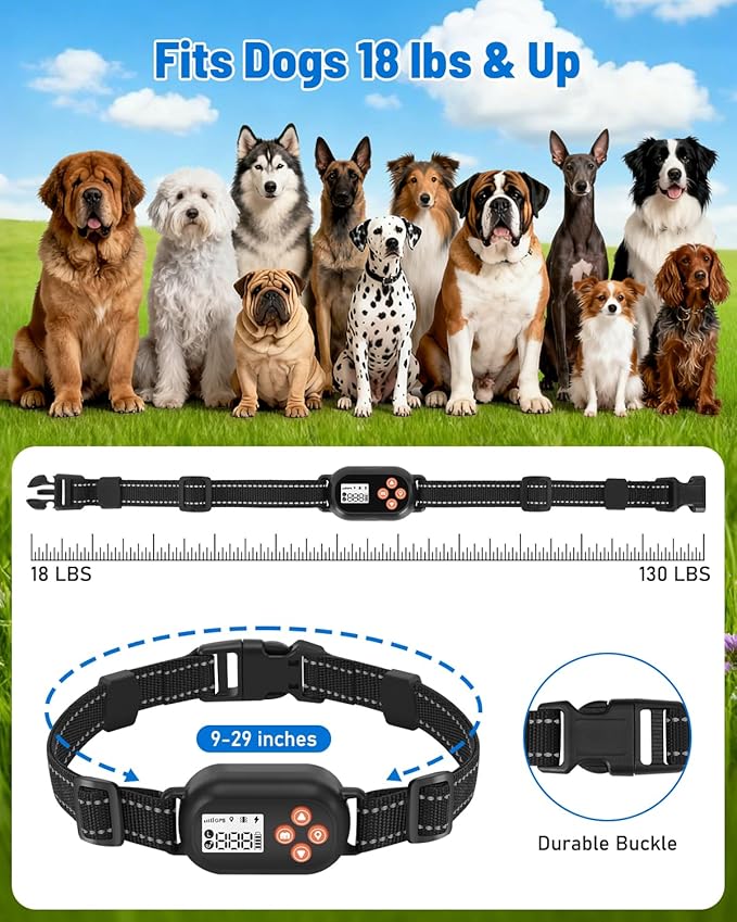 Wireless Dog Fence, GPS Dog Collar Fence System, Electric Containment, IP67 Waterproof, Radius from 25-999 Yards, Beep/Vibration/Shock Correction, for Dogs 18 lbs & Up