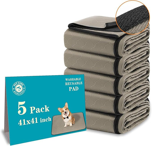 Bunlitent Washable Pee Pads for Dogs 41" x 41", 5 Pack, Reusable Puppy Pads | Reusable, Quick Dry, Large Anti-Slip, Waterproof, Whelping Pad for Pet, Playpen, Incontinence, Housebreaking, Large, Brown