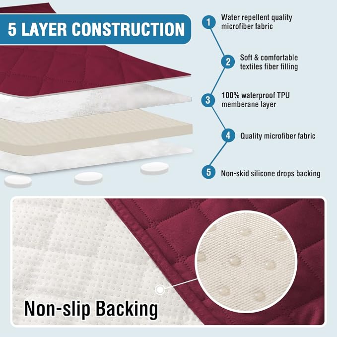 H.VERSAILTEX Couch Cover for Dogs Washable 100% Waterproof Sofa Cushion Cover Dog Bed Cover Non-Slip Pet Blanket for Sofa Cushion Protector, 35" x 74", Burgundy