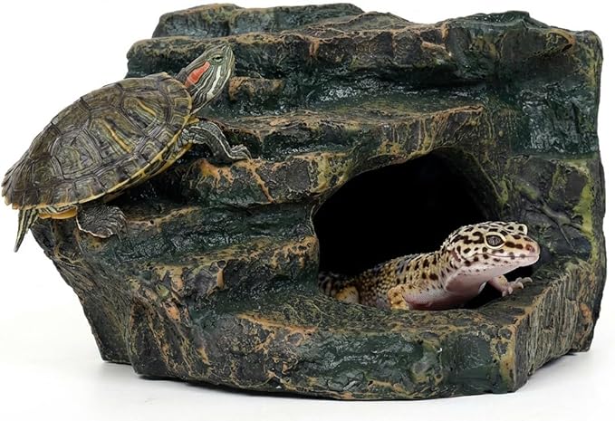 Gecko Tank Acccessories, Turtle Tank Accessories, Perfect Tortoise Hide Fish Tank Decor for Betta, Fish, Snake Hide, Professional Turtle Basking Platform (Medium)