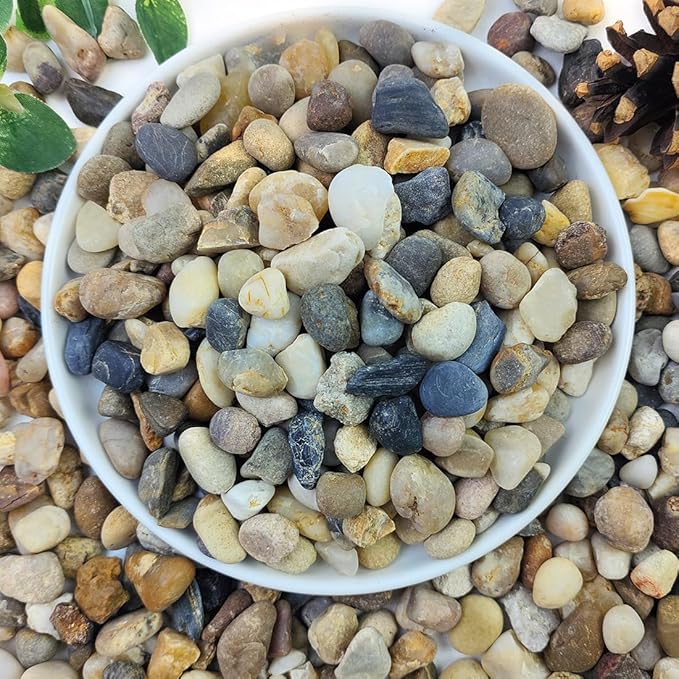 YISZM 5lbs Natural River Rocks for Plants, 3/8" Aquarium Gravel Decorative Polished Mixed Pebbles for Fish Tank, Gardening, Flower Pots, Vase Fillers, Indoor Water Fountains, Landscaping
