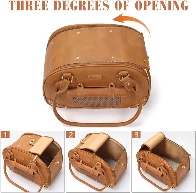 Dog Carrier Purse, Pet Carrier, Foldable Waterproof Premium PU Leather Pet Travel Portable Bag Carrier for Cat and Small Dog Home & Outdoor Small Brown