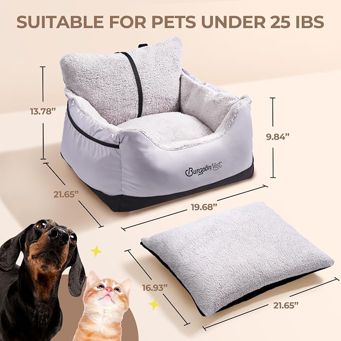Dog Car Seat for Small Dogs & Cats Under 25 lbs, Black Grey