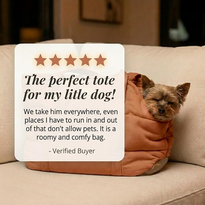 Plush Dog Purse Carrier for Small Dogs, Soft Dog Tote Bag with Safety Harness Clip, Cozy Pet Carrier for Dogs Under 15 lbs, Comfortable Dog Shoulder Carrier for Travel, Brown