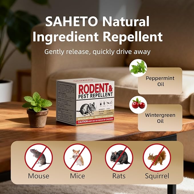 Mouse Repellent 34 Balls, Peppermint Rodent Repellent for Indoor & Outdoor Use, Long-Lasting Safe Mice Deterrent, Natural Effective Moth Balls for Rodent Control for Home, Car & Garden
