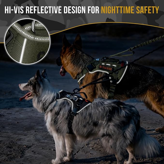 OneTigris No-Pull Easy Control Dog Harness Reflective Vest for Large Dogs | Military-grade 1000D Nylon Tactical Vest, Adjustable Dog Harness with Hook & Loop Panels for Walking, Hiking, Training