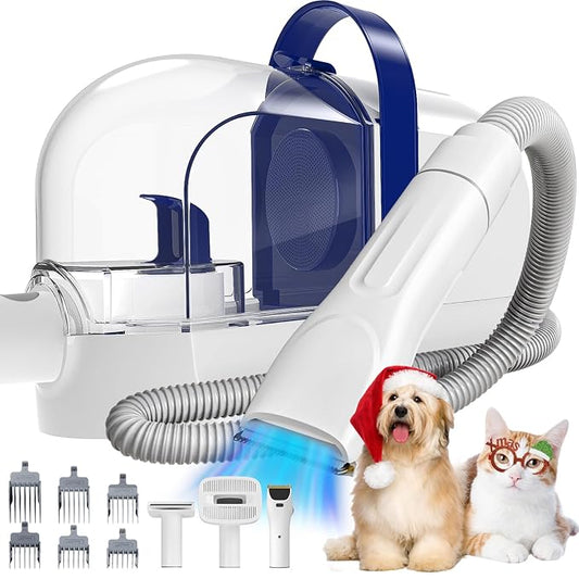 Rywell Dog Grooming Vacuum Kit with Electric Clippers and Brushes, 1.5L