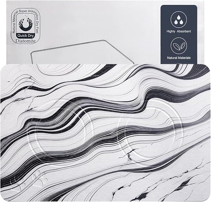 Diatomite Stone Pet Feeding Mat for Dog Cat Super Absorbent Diatomite Quick Drying Stone Dog Food Mat, Dog Mats for Food and Water with Non-Slip Station, Fast Dry Pet Mats,Marble Water Flow