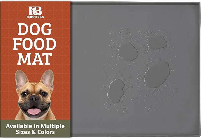 Leash Boss Rectangular Silicone Pet Feeding Tray - Raised-Edge Waterproof Dog Bowl Mat - Flexible Silicone Tray - Easy-Clean Cat Food Mat - Small, 18 x 11 in, Gray
