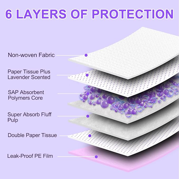 Boscute Lavender Scented Thicken 6 Layers Heavy Absorbent 30"x36" Pet Training Dog Pee Pads, Extra Large Polymer Leak-Proof Quick Dry Puppy Pee Pads, Disposable Pee Pads for Dogs Cats Rabbit 150Counts | Heavy Absorbent up to 7 Cups, Quick Dry, for Dogs...