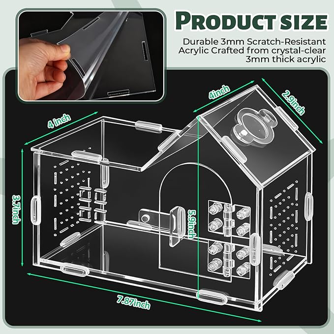 Jumping Spider Enclosure Small Acrylic Spider Cage Insect Terrarium Bug Enclosure Tarantula Enclosure Reptile Terrarium for Snail, Mantis, Lizard, and Small Reptiles - Big House Shape