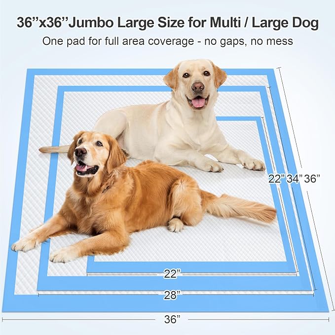 Upgraded 4XL 36"x36" 6 Layers Dog Pee Pads, Ultra Absorbent Pee Pads, Absorb up to 12 Cups, Leak-Proof & Quick Dry Puppy Pads for Puppy,Surgery, Older,Cats, Rabbits,30 Counts