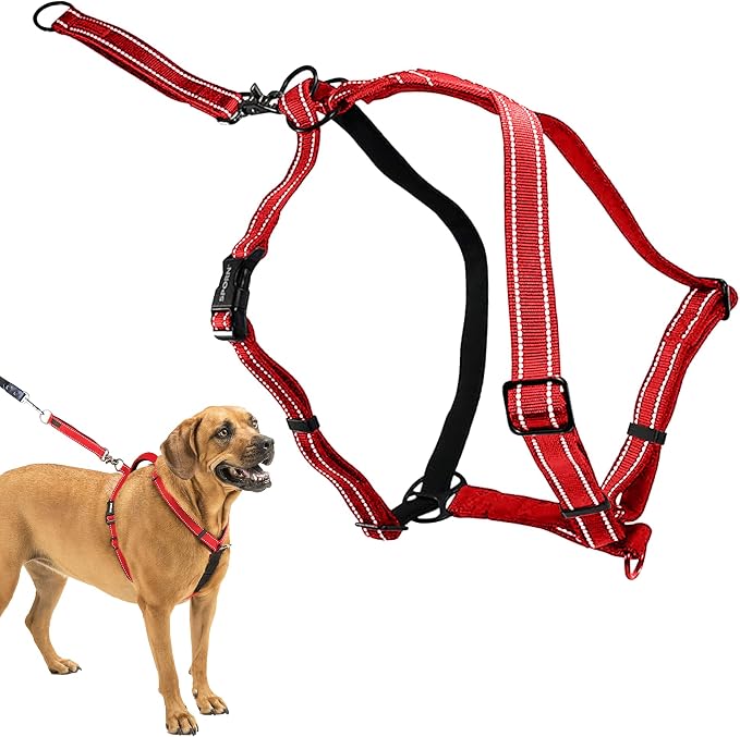 SPORN Ultimate Control No Pull Dog Harness for Large Dogs - 4-in-1 Adjustable L/XL Dog Harness with Front, Back & Dual-Clip Options & Emergency Grab Handle - Easy On/Off, Padded Comfort (Red, L/XL)