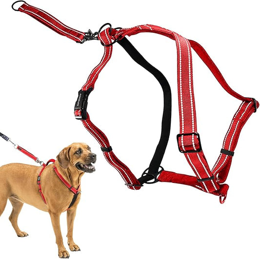 SPORN Ultimate Control No Pull Dog Harness for Large Dogs - 4-in-1 Adjustable L/XL Dog Harness with Front, Back & Dual-Clip Options & Emergency Grab Handle - Easy On/Off, Padded Comfort (Red, L/XL)