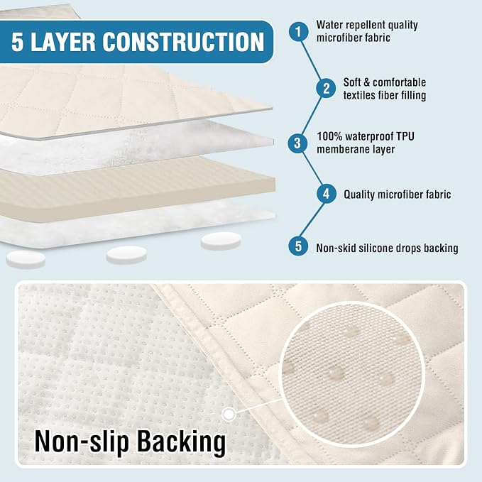 H.VERSAILTEX Couch Cover for Dogs Washable 100% Waterproof Sofa Cushion Cover Dog Bed Cover Non-Slip Pet Blanket for Sofa Cushion Protector, 35" x 74", Ivory
