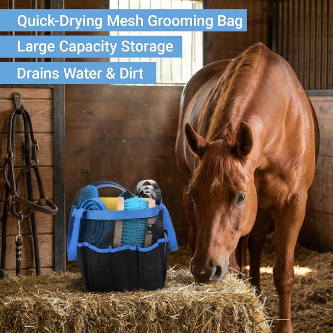 13 Piece Horse Grooming Kit, Horse Brushes for Grooming Supplies with Portable Bag, Horse Brush Set & Curry Comb for Effective Bathing and Massaging, Gift for Horses Riders Beginners (Blue)