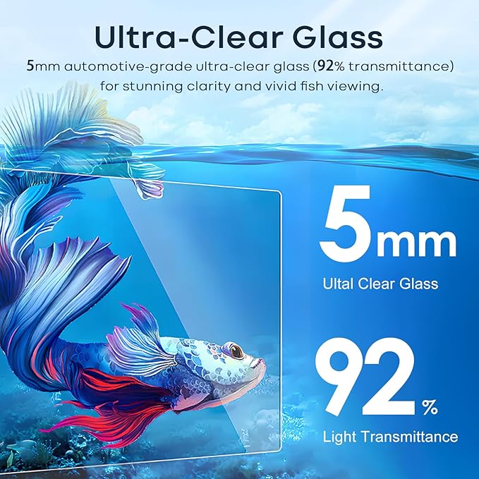 3 Gallon Small Fish Tank Glass Aquarium Set, Starter Kit with Heater Water Pump Cleaning Filter Bright Light Rocks Gravel Cleaning Tool, Leak-Proof Clear Rimless Desktop Spaces Saving Betta Fish