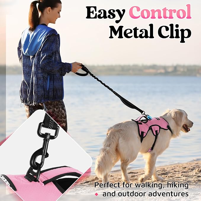 rabbitgoo Escape Proof Dog Harness for Medium, No Pull with Lift Handle | No Escape, Full Soft Padded, Reflective Adjustable Vest, Leash Clip for Walking Hiking Training, Pink, Medium