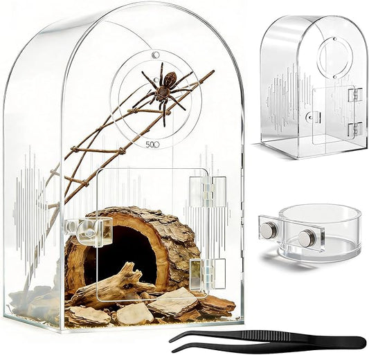 Acrylic Jumping Spider Enclosure, Clear Spider Enclosure Kit with Ventilation, Pre-Assembled Habitat for Jumping Spiders, Tarantula, Mantis, Insects