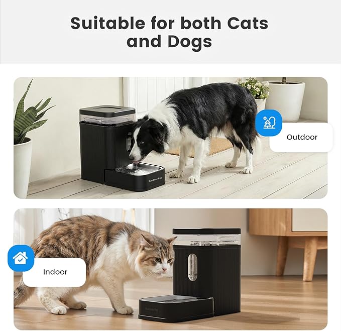 Gardner Pet 1.7 Gallon Automatic Dog Water Bowl Dispenser 6.5L Gravity Water Feeder with Stainless Steel Bowl & Maifan Stone Filter, BPA-Free for for Cats and Dogs (Black, 1.7 Gallon)